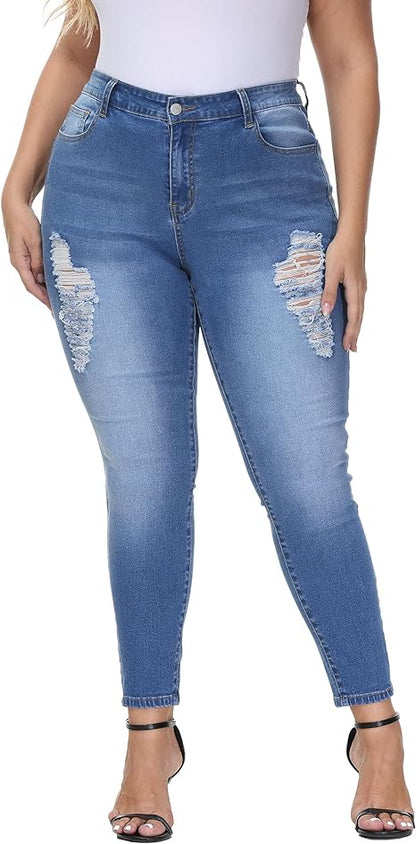 Womens Plus Size Skinny Jeans Stretchy High Waisted Ankle Jean