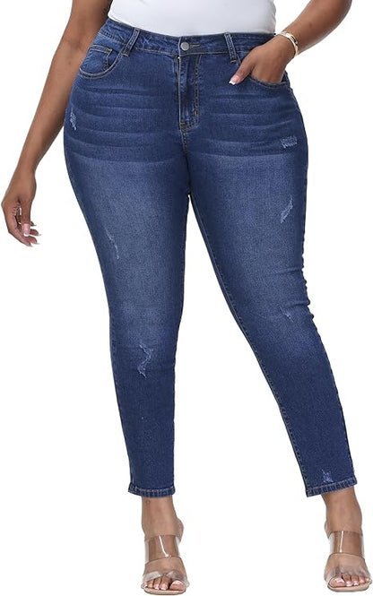 Womens Plus Size Skinny Jeans Stretchy High Waisted Classic Ankle Jean